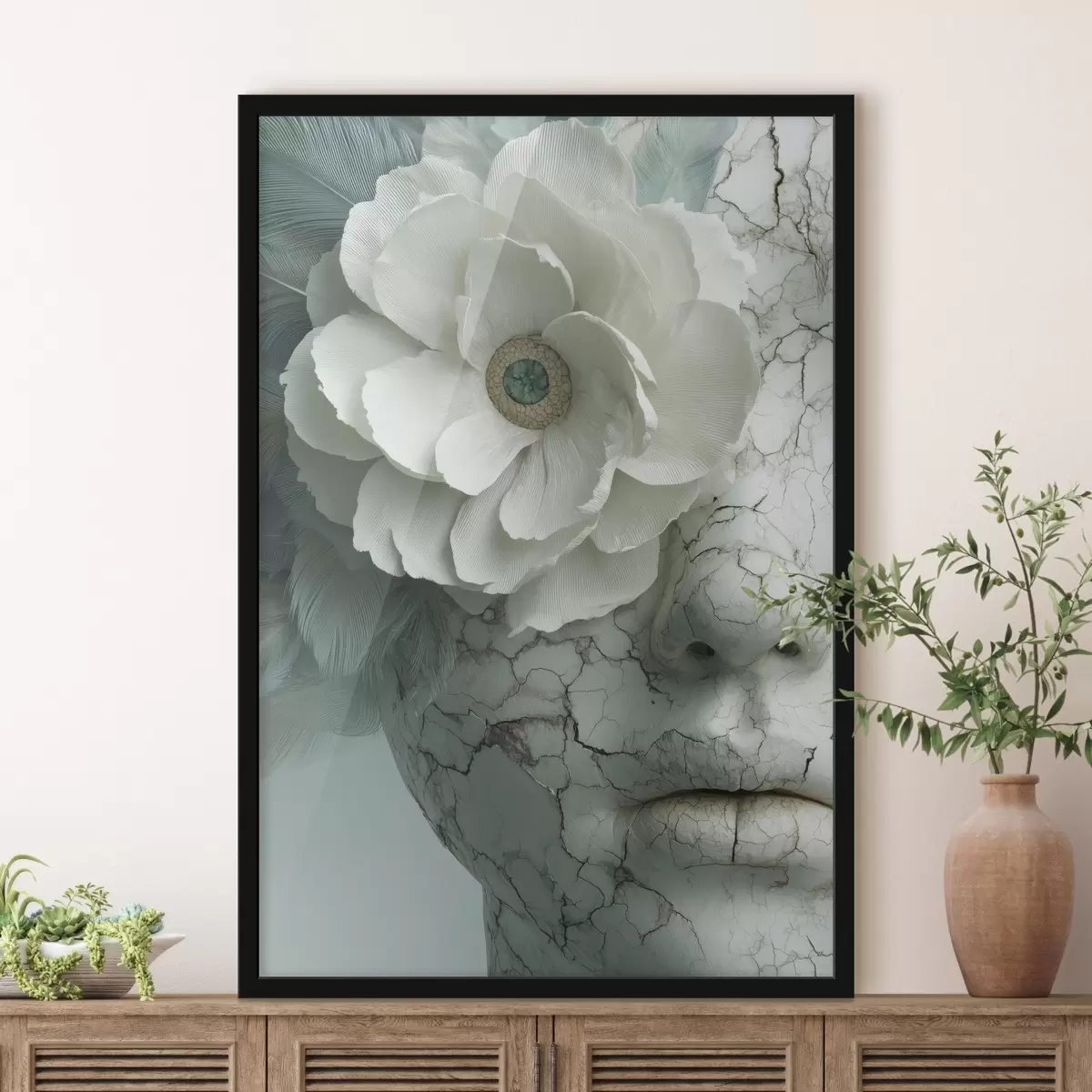 Poster fața de marmură a unei fete cu o floare f45709