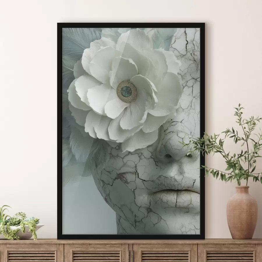 fototapet fața de marmură a unei fete cu o floare f45709