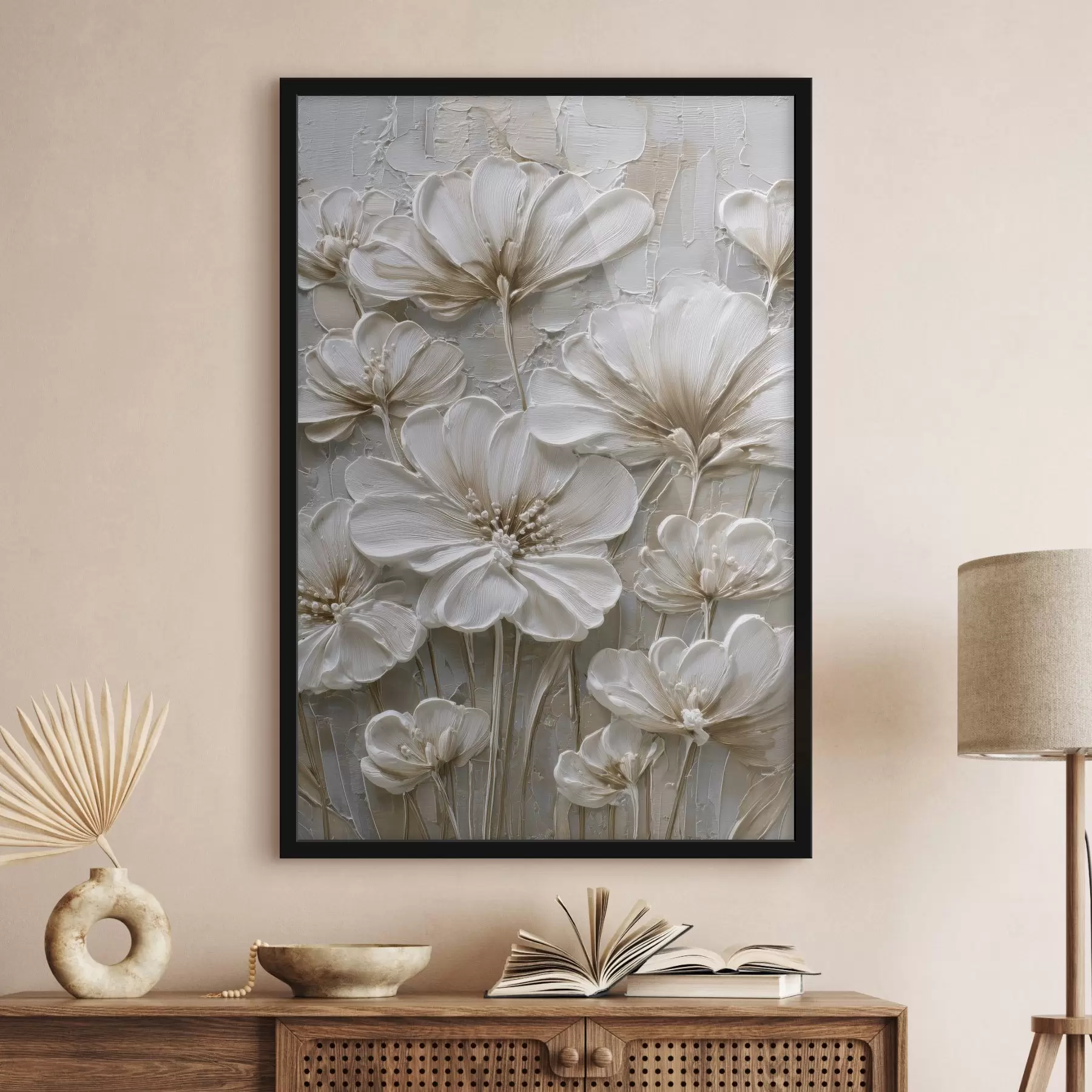 fototapet flori crem cu stil impasto imitație f45712