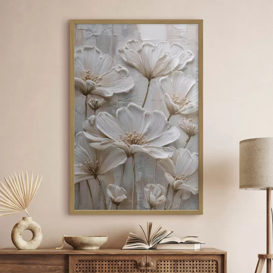 fototapet flori crem cu stil impasto imitație f45713