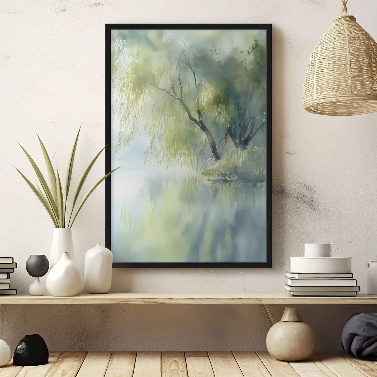 Poster salcie pe malul lacului în stil acuarelă f45715