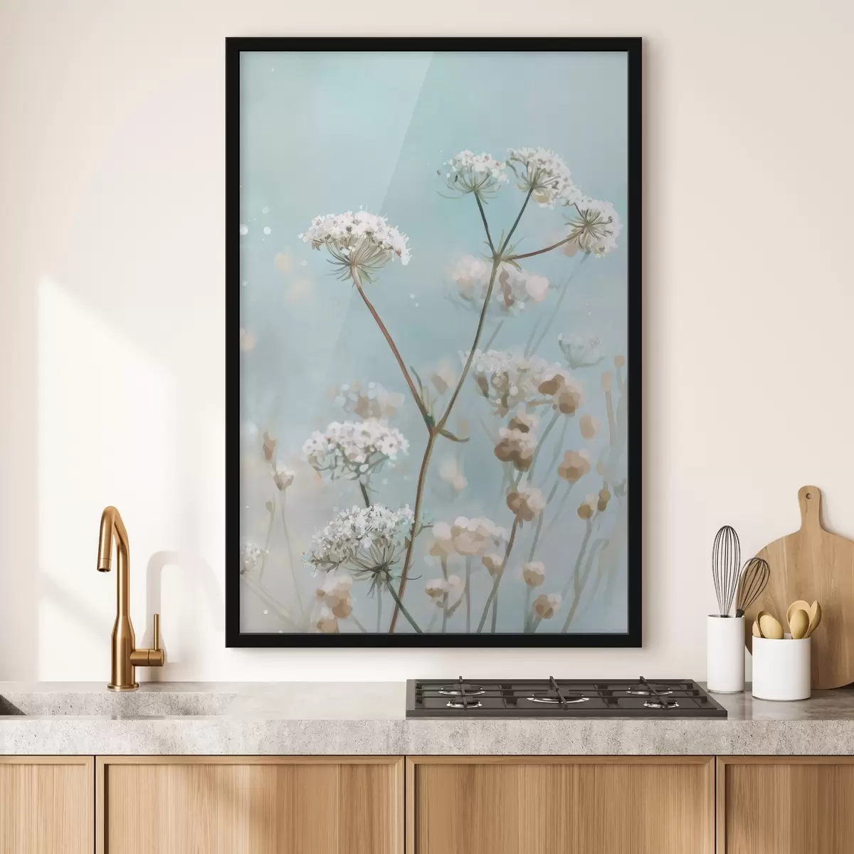 Poster Flori Queen Anne's Lace în stil acuarelă pe fundal albastru f45722
