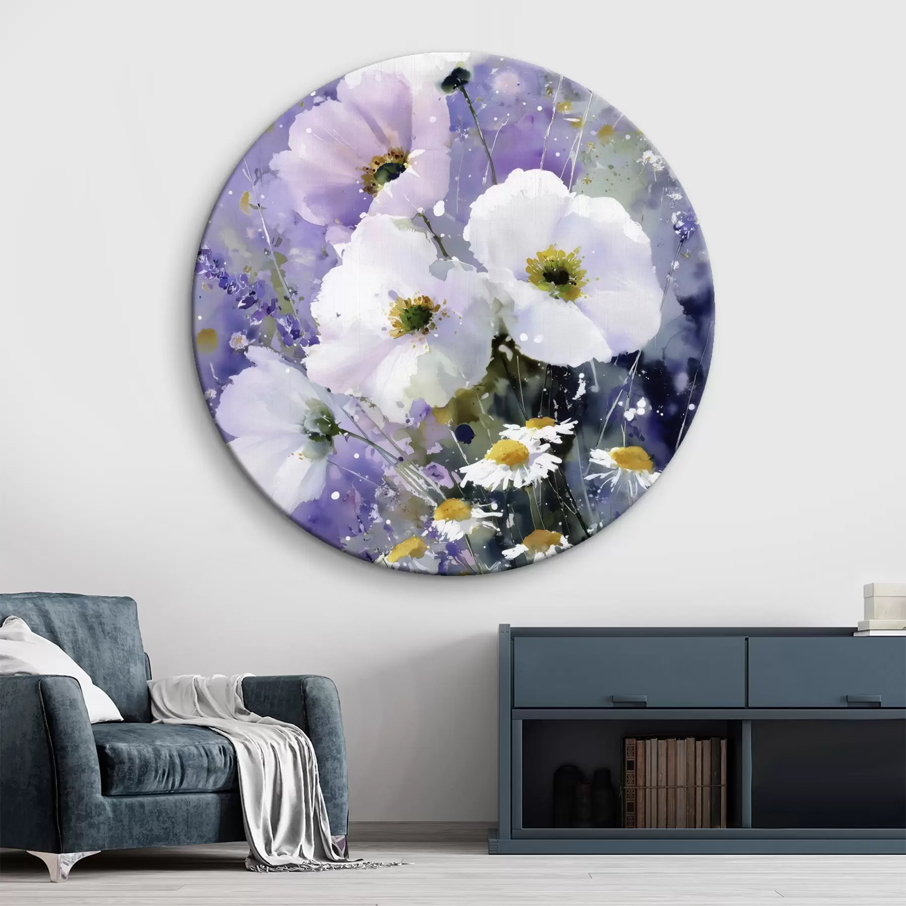 Tablouri buchet în acuarelă în tonuri de liliac și alb r45719