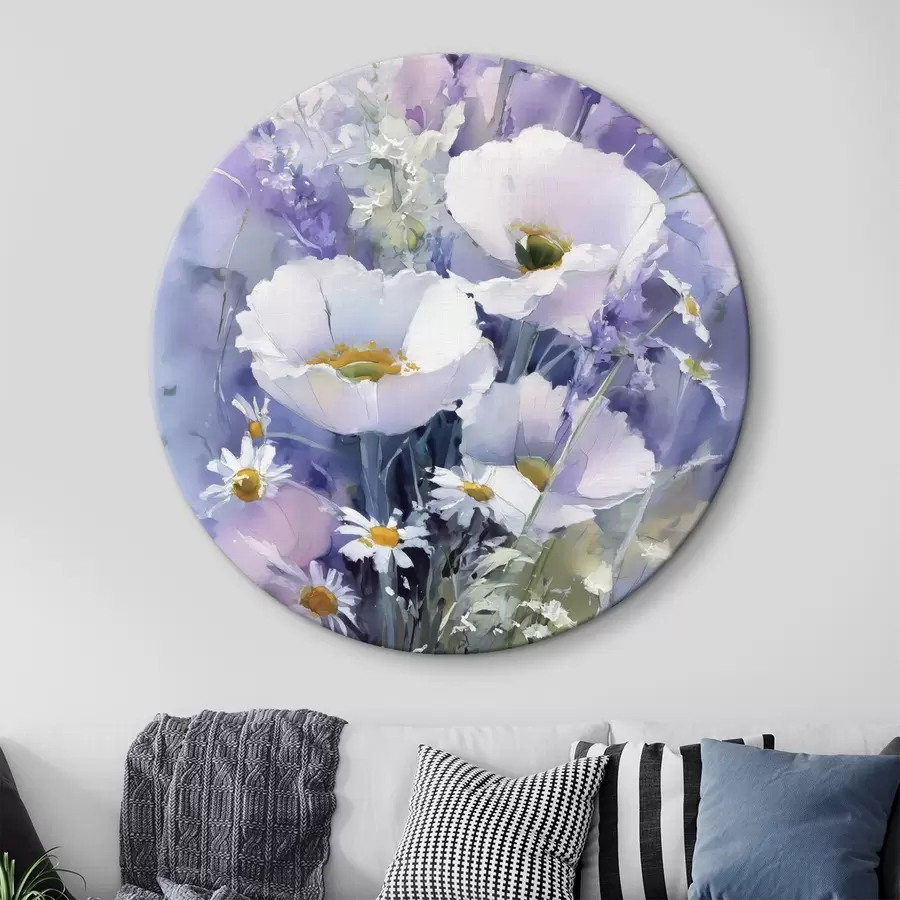 Tablouri buchet în acuarelă în tonuri de liliac și alb r45720