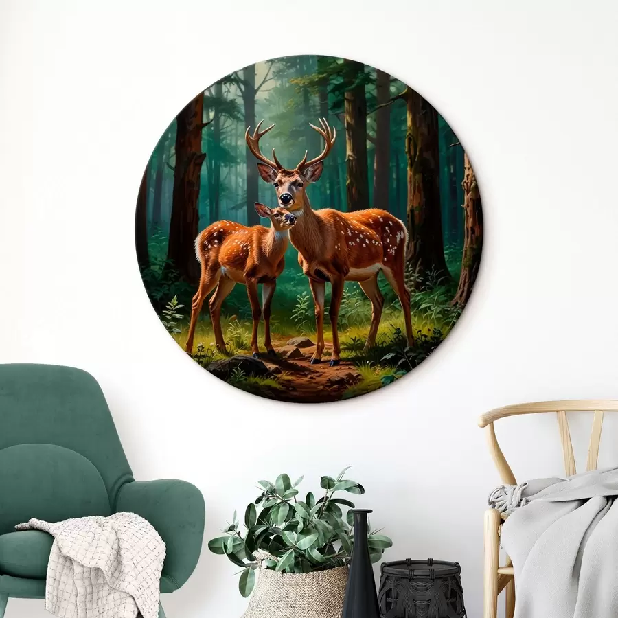 Tablouri cerb cu pui în pădure r45732