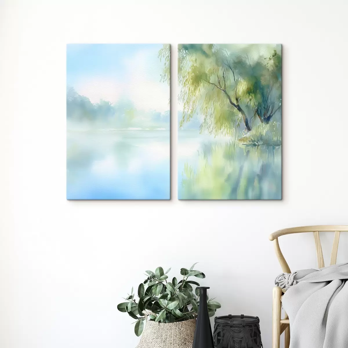 Tablouri salcie pe malul lacului în stil acuarelă m00702