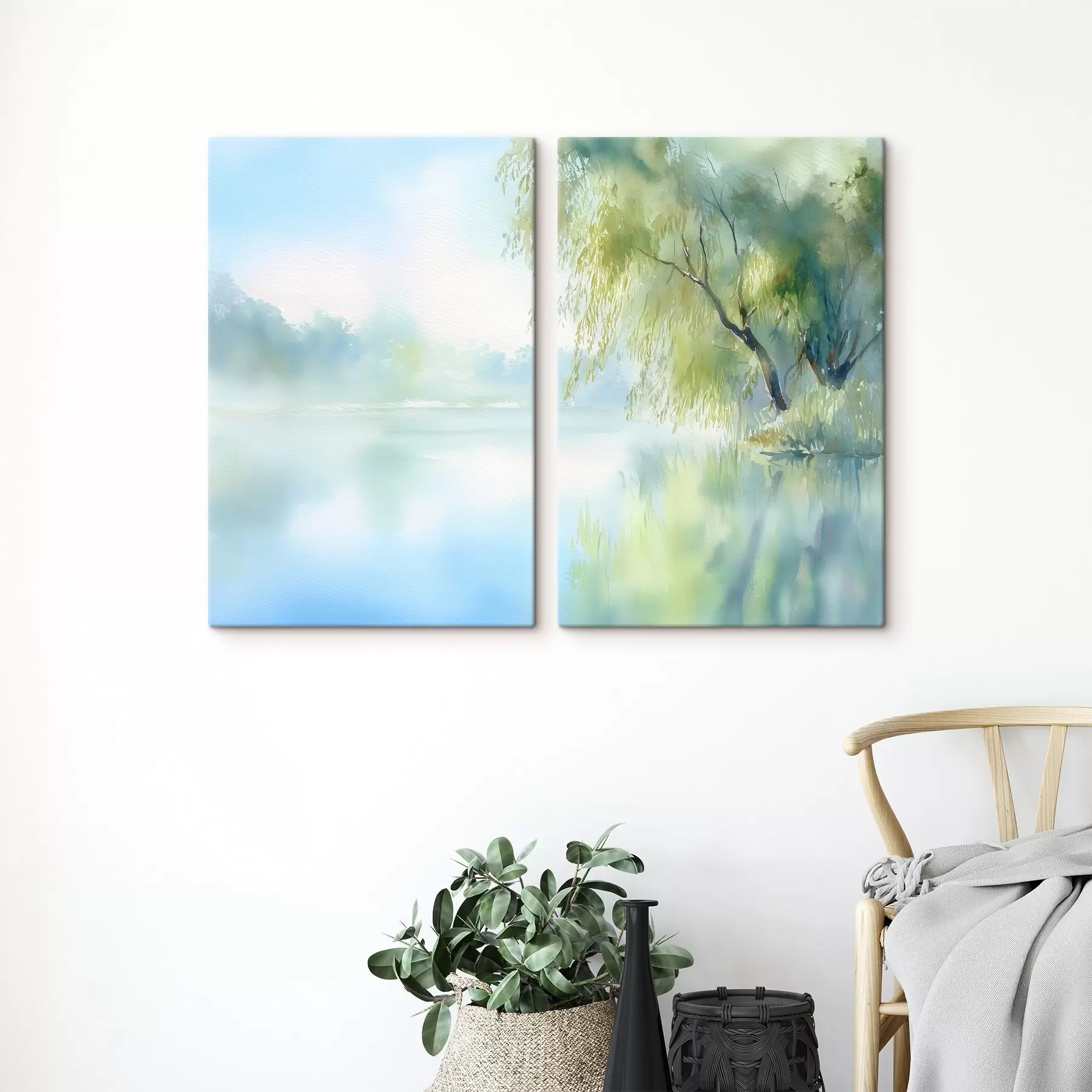 Tablouri salcie pe malul lacului în stil acuarelă m00702