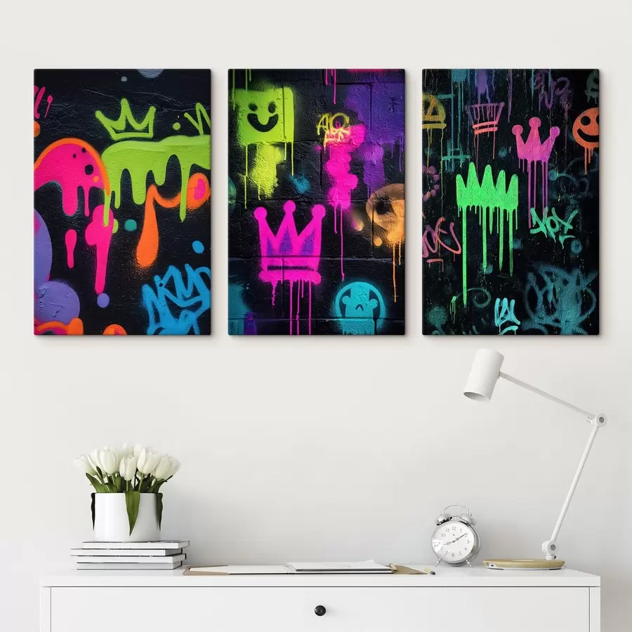 Tablouri graffiti strălucitor pe fundal întunecat m00703