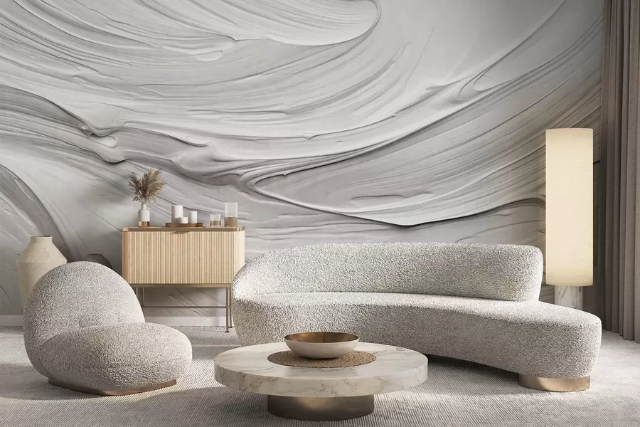 fototapet Imitare de tușe abstracte de vopsea albă texturată cu un model învolburat, compoziție modernă neutră, minimalistă w09394