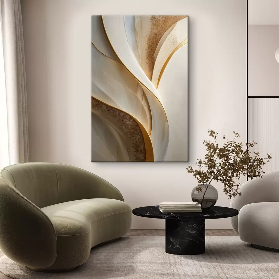 Tablouri Curbe abstracte cu accente galben-portocaliu și bej s45807