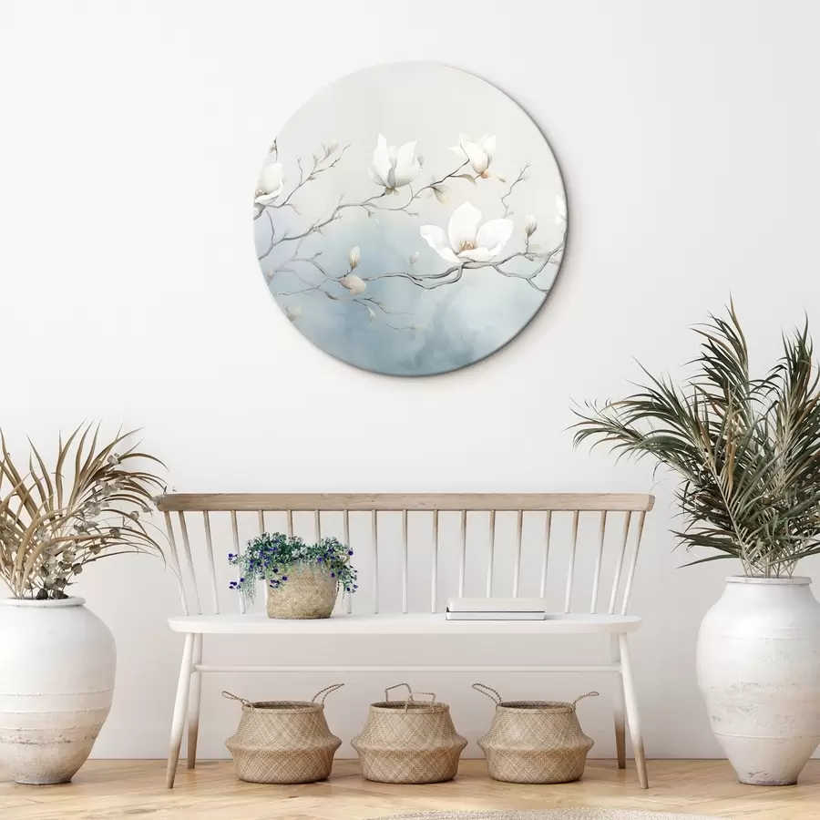 Tablouri Ramuri de magnolie cu flori albe pe un fundal delicat r45806