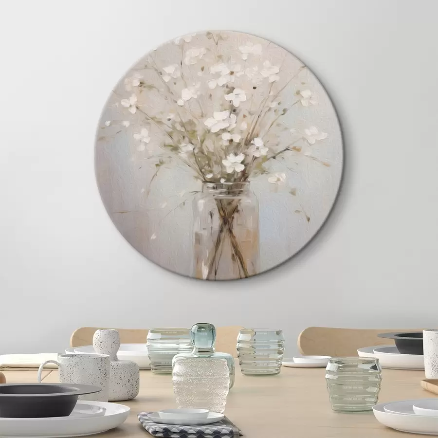 Tablouri Un buchet de flori albe într-o vază de sticlă transparentă r45814