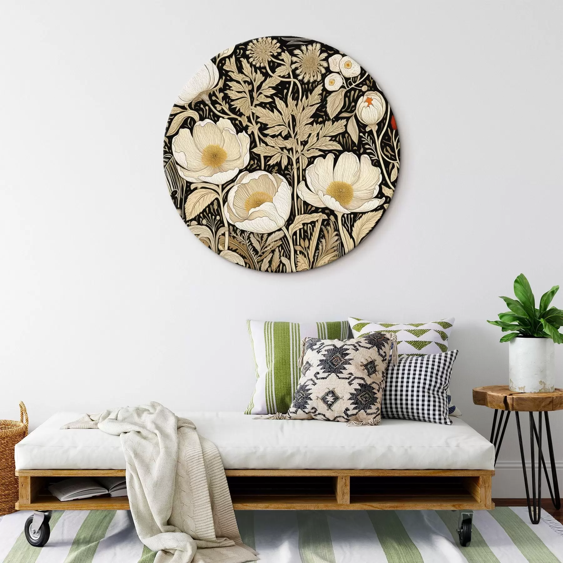 Tablouri Flori crem și ierburi pe fundal negru r45816