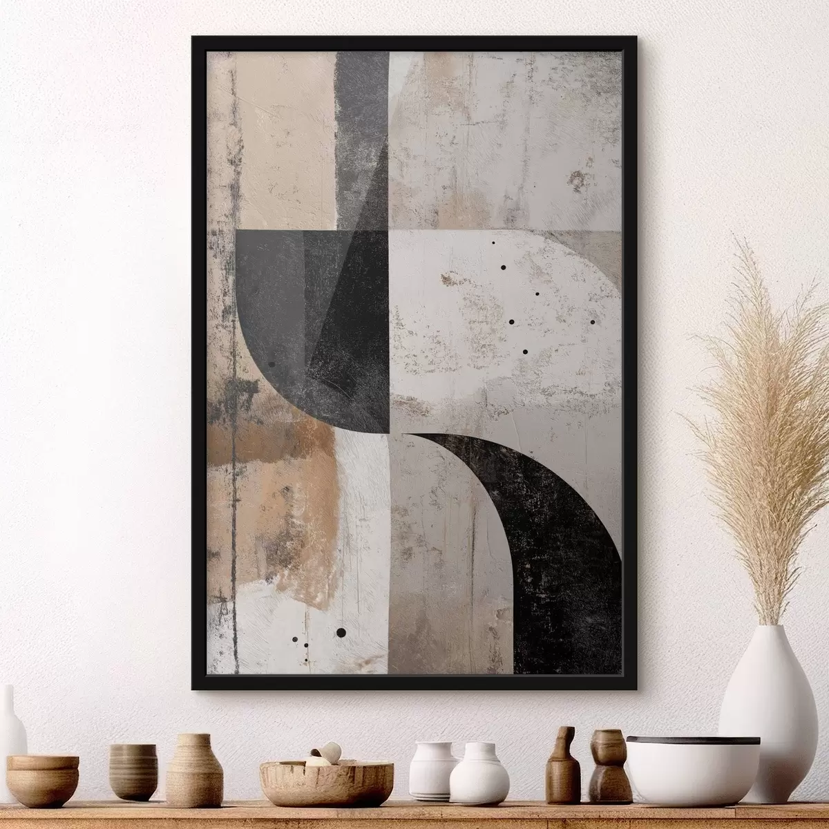 Poster Forme geometrice în tonuri de bej și negru f45811