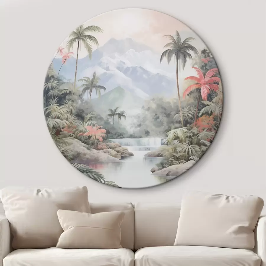 Tablouri Râu în pădure tropicală în fața munților r45913