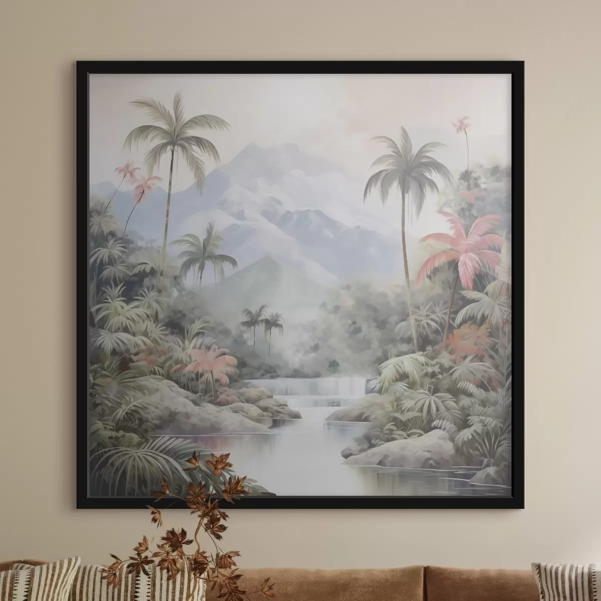 Poster Râu în pădure tropicală în fața munților f45913