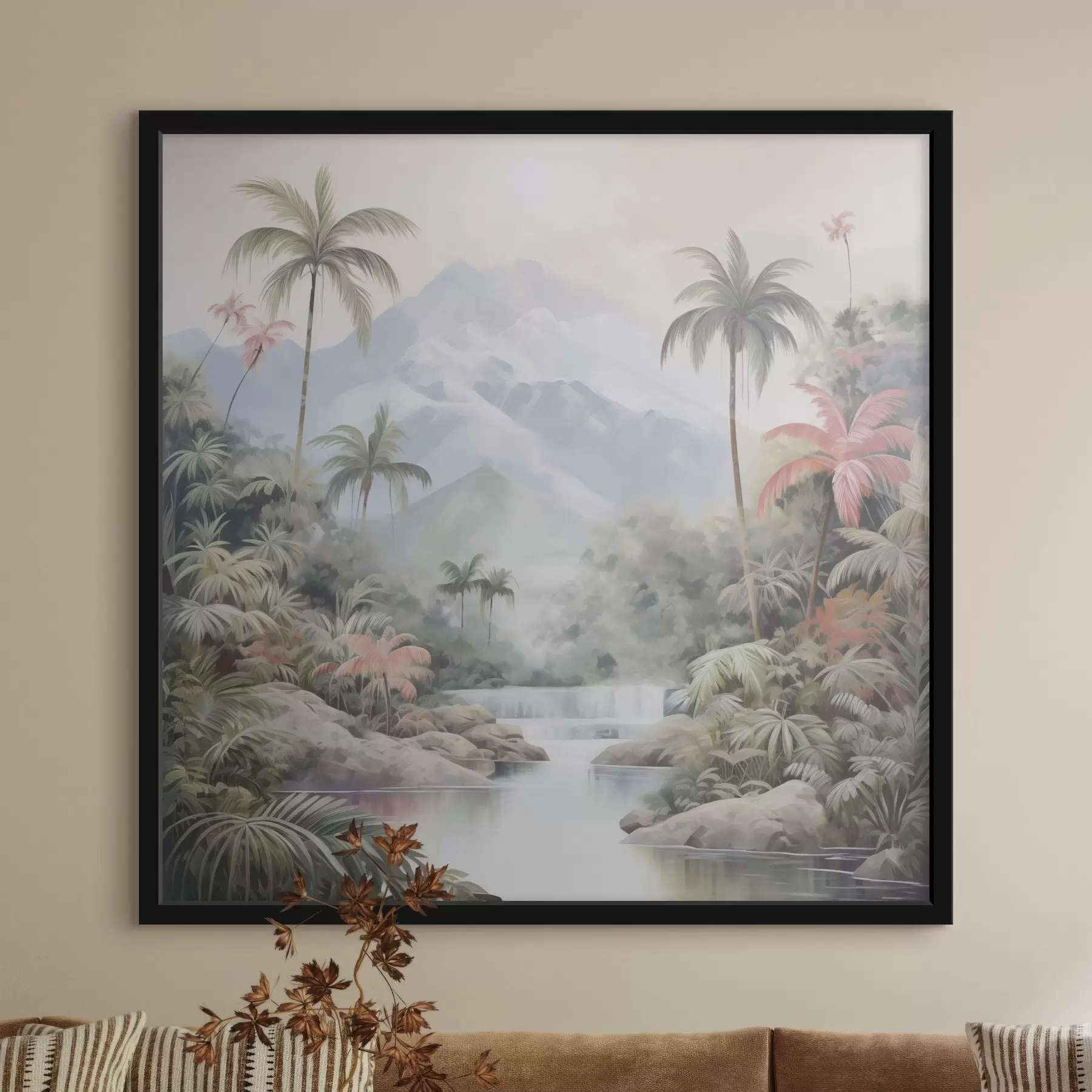 fototapet Râu în pădure tropicală în fața munților f45913