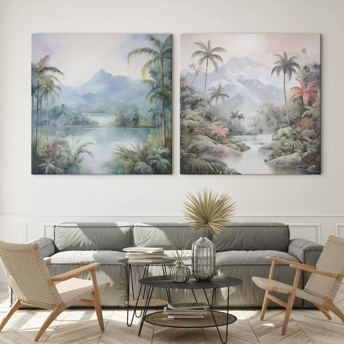 Tablouri Râu în junglă în fața muntelui m00751