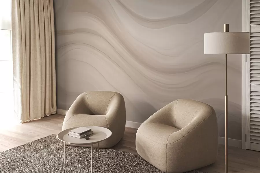 fototapet Abstracție bej deschis cu valuri delicate w04257