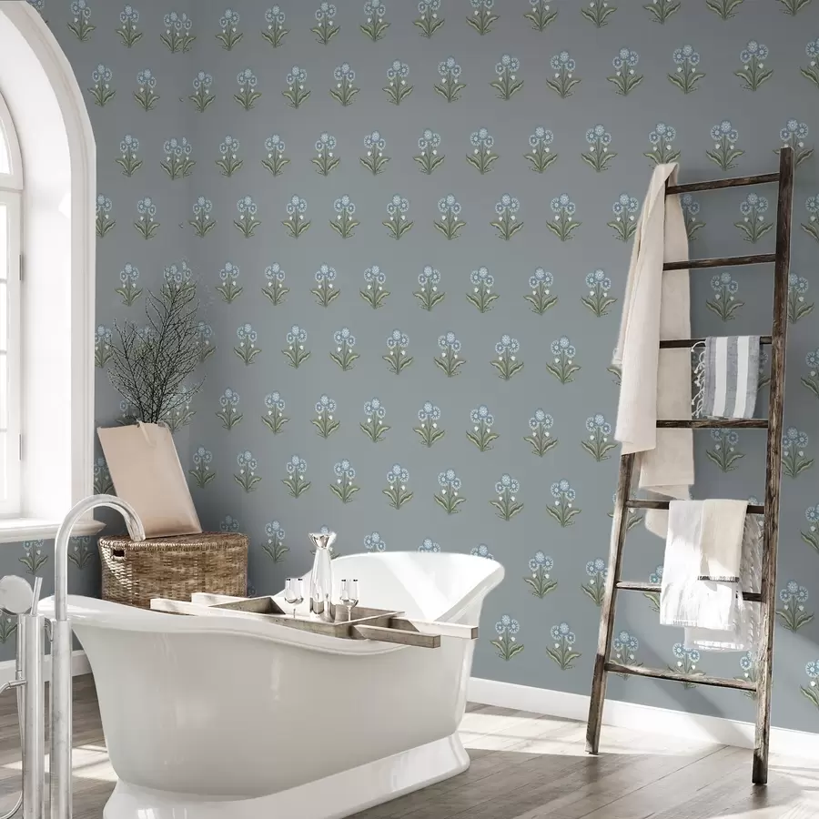 fototapet Flori stilizate pe un fundal gri-albastru, paletă rece a00494v1