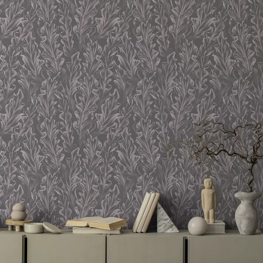 fototapet Valuri de frunze curgând pe un fundal grafit, contrast ridicat a00495v1