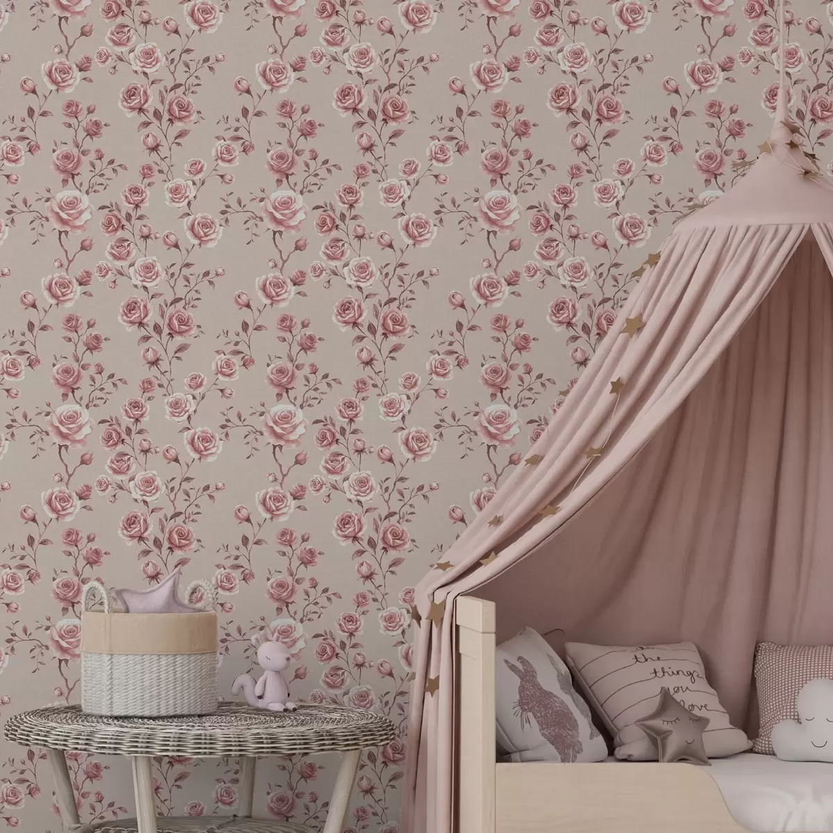 Wallpaper Trandafiri pudrați pe fond bej — model vintage a00497