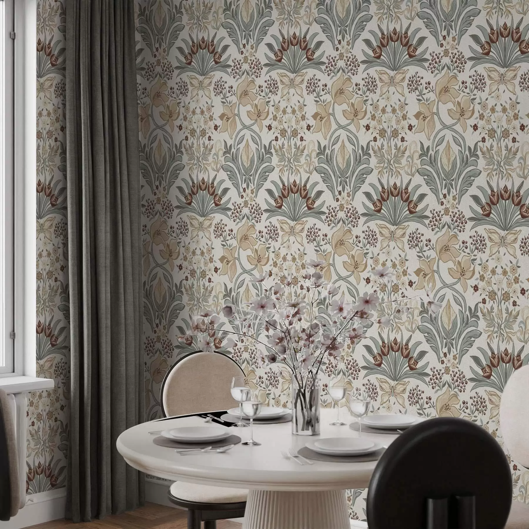 fototapet Crini decorativi și un fluture pe fond crem a00500