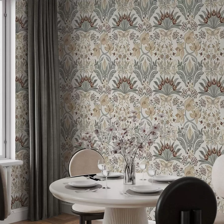 fototapet Crini decorativi și un fluture pe fond crem a00500