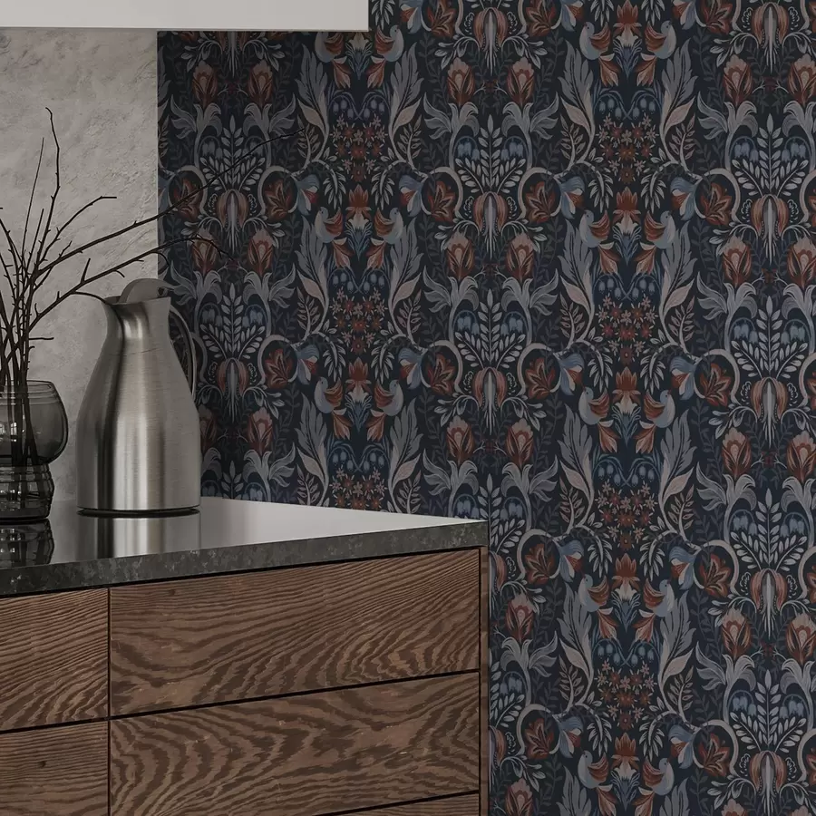 fototapet Ornament popular cu păsări, indigo intens a00502v1