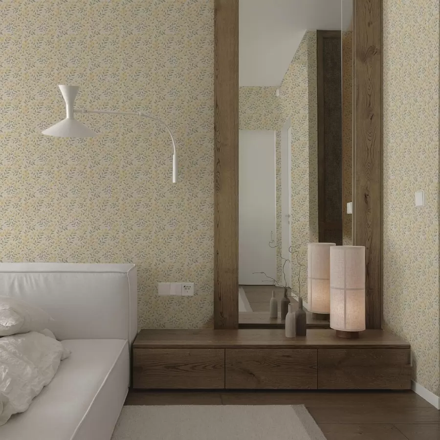 fototapet Flori galbene pictate în acuarelă pe un fundal deschis a00570