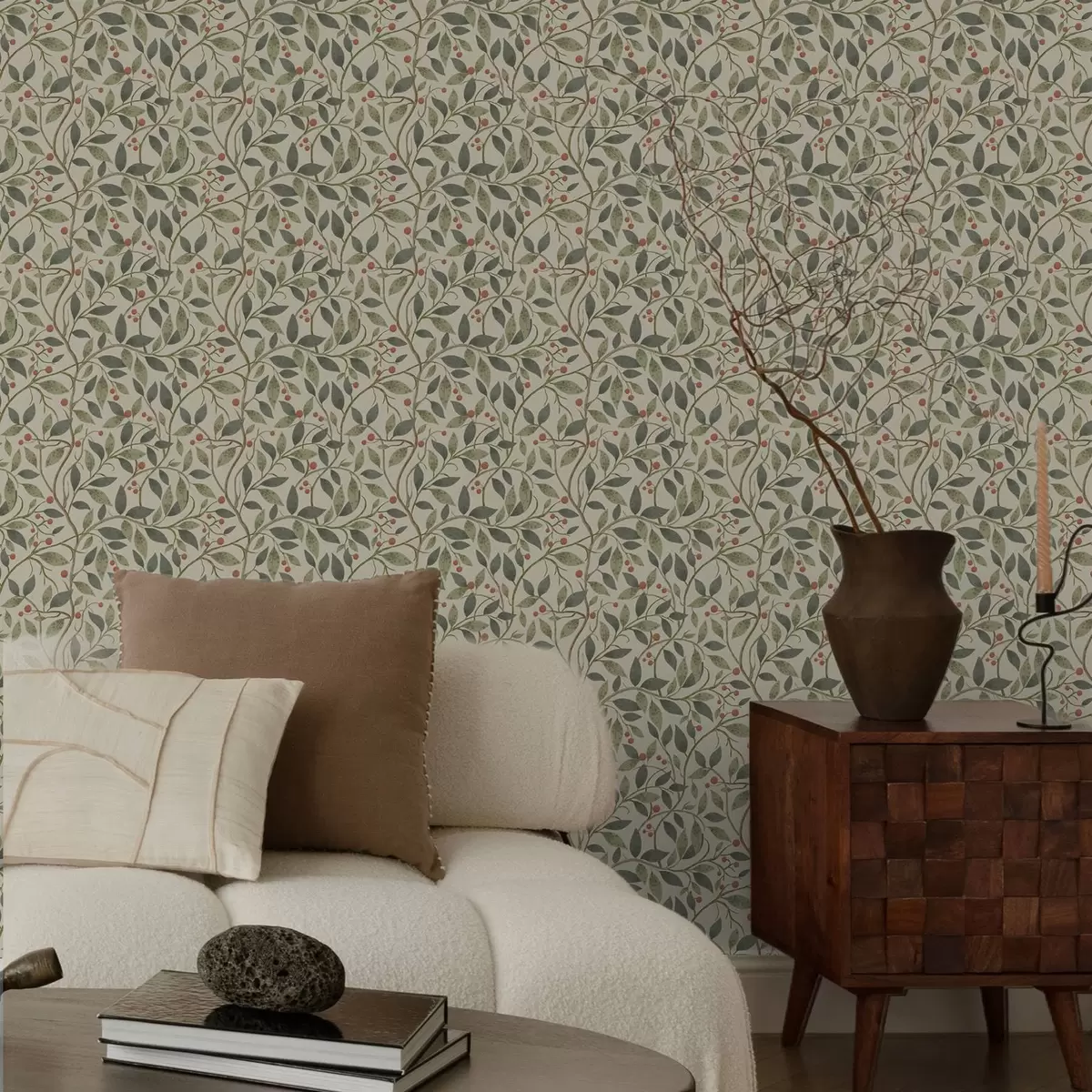 Wallpaper Ramuri de măslin cu fructe pe un fundal cald și luminos a00573