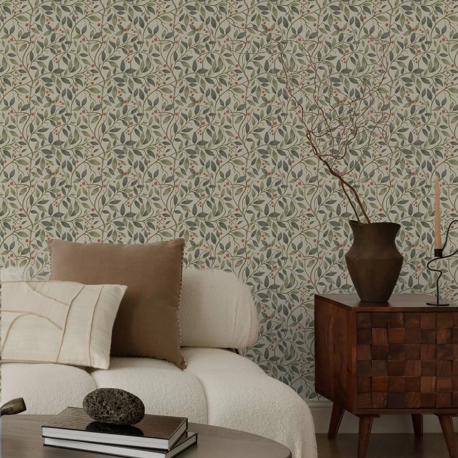 fototapet Ramuri de măslin cu fructe pe un fundal cald și luminos a00573