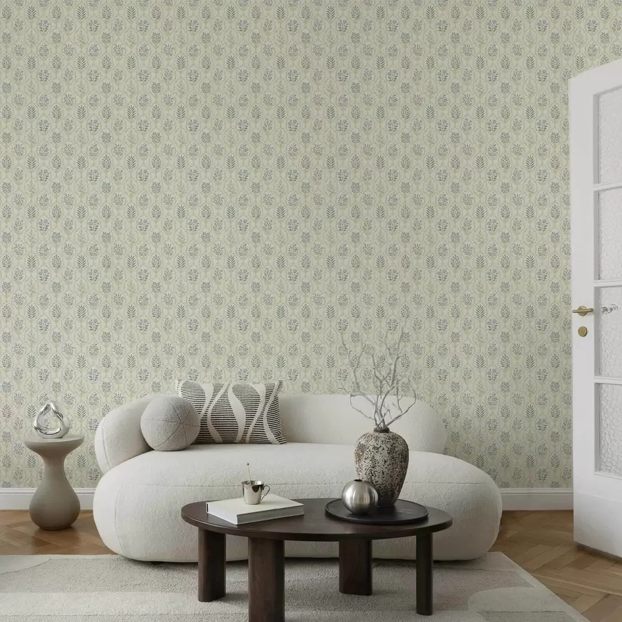 fototapet Medalioane botanice într-o rețea, tonuri pastelate a00579