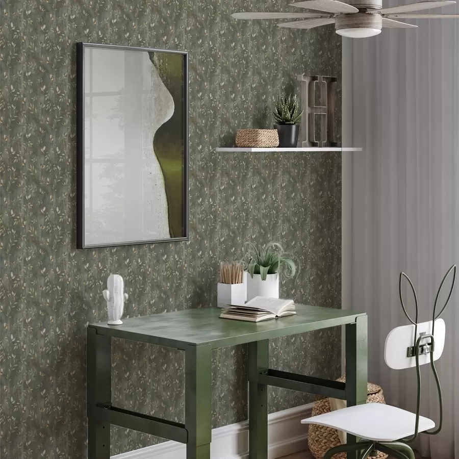 fototapet Păsări în frunziș portocaliu pe un fundal verde intens a00591