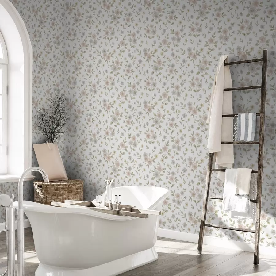 fototapet Flori mici pictate în acuarelă în culori pastelate pe fond alb a00596v1