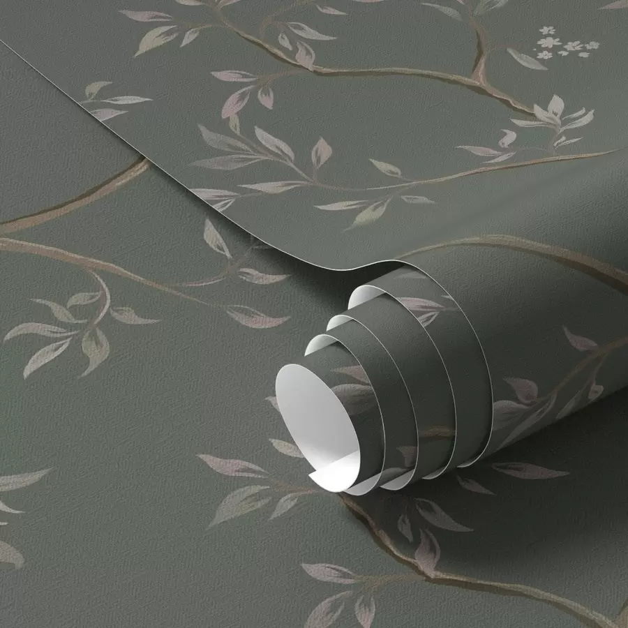 fototapet Ramuri delicate cu frunze pe un fundal verde închis a00597