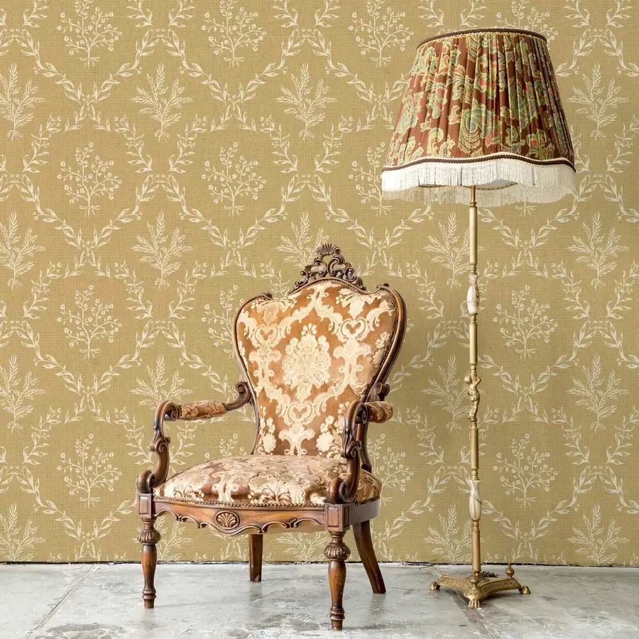 fototapet Coroane albe din ierburi și flori pe un fundal de muștar a00599