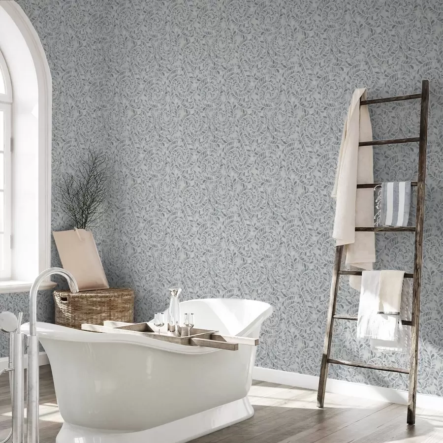 fototapet Frunze spiralate într-o paletă de culori albastru-gri-verde a00602