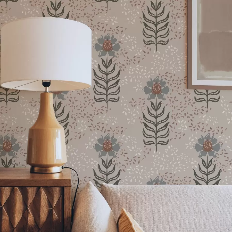 fototapet Flori și semințe stilizate pe fond bej cald a00604