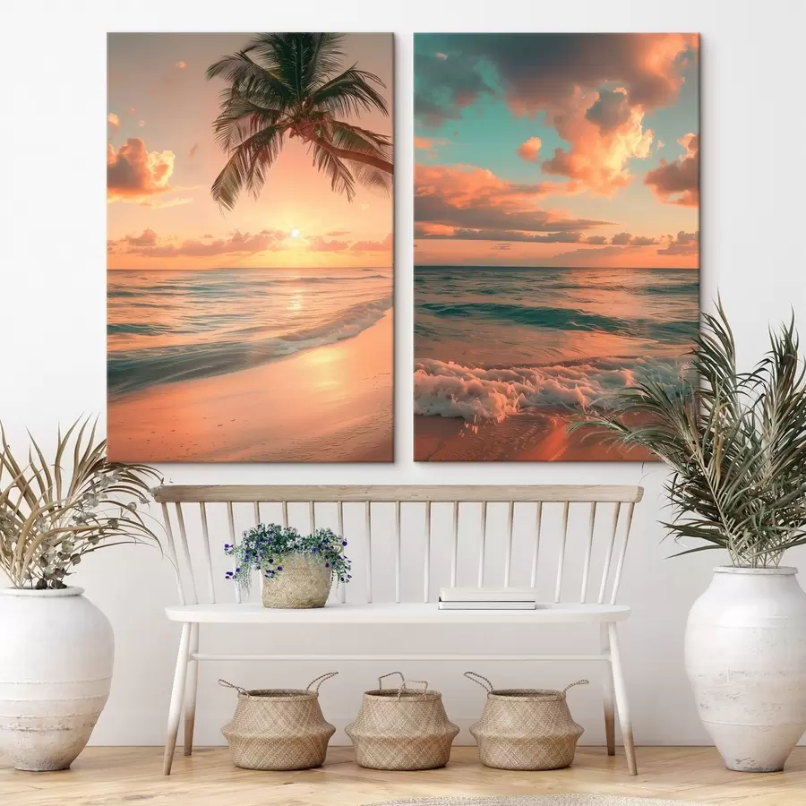 Tablouri Apus de soare pe malul mării, cu vedere la valuri m00787