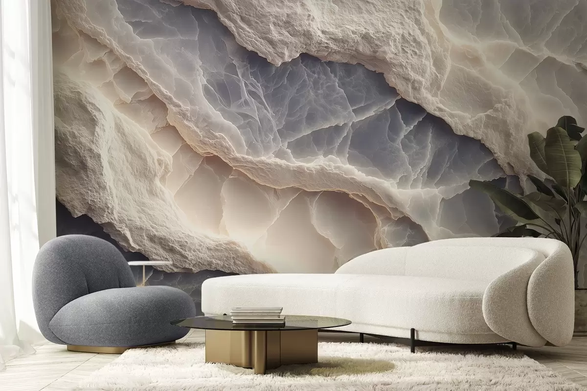 fototapet Abstracție elegantă în stilul straturilor de marmură și minerale în culoarea albastru-bej w09408