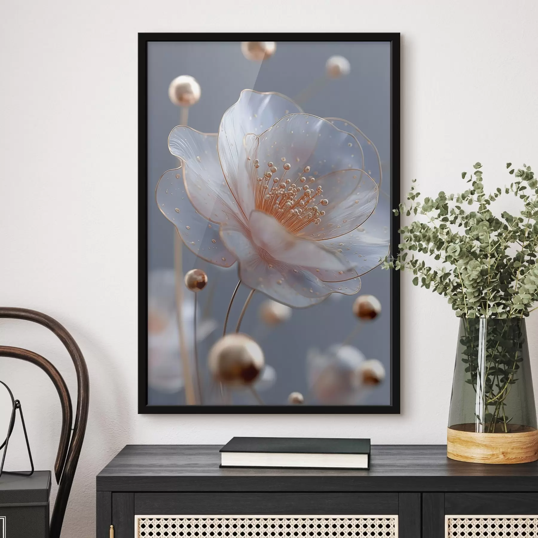 fototapet Floare translucidă cu stamine de cupru pe fond albastru f45880