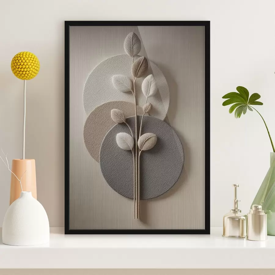 fototapet Cercuri în relief și o ramură în tonuri neutre calde f45883