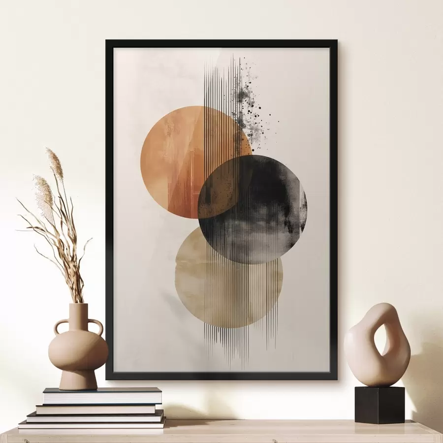 fototapet Trei cercuri texturate cu linii într-o paletă de culori teracotă-negru f45885