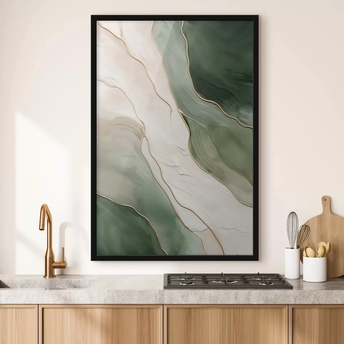 Poster Abstracție smarald cu linii fine galbene f45888