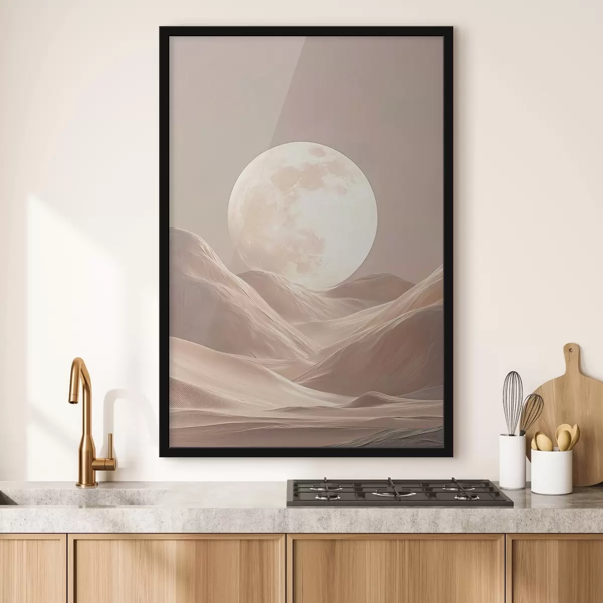 Poster Luna deasupra dunelor nisipoase în nuanțe roz f45892