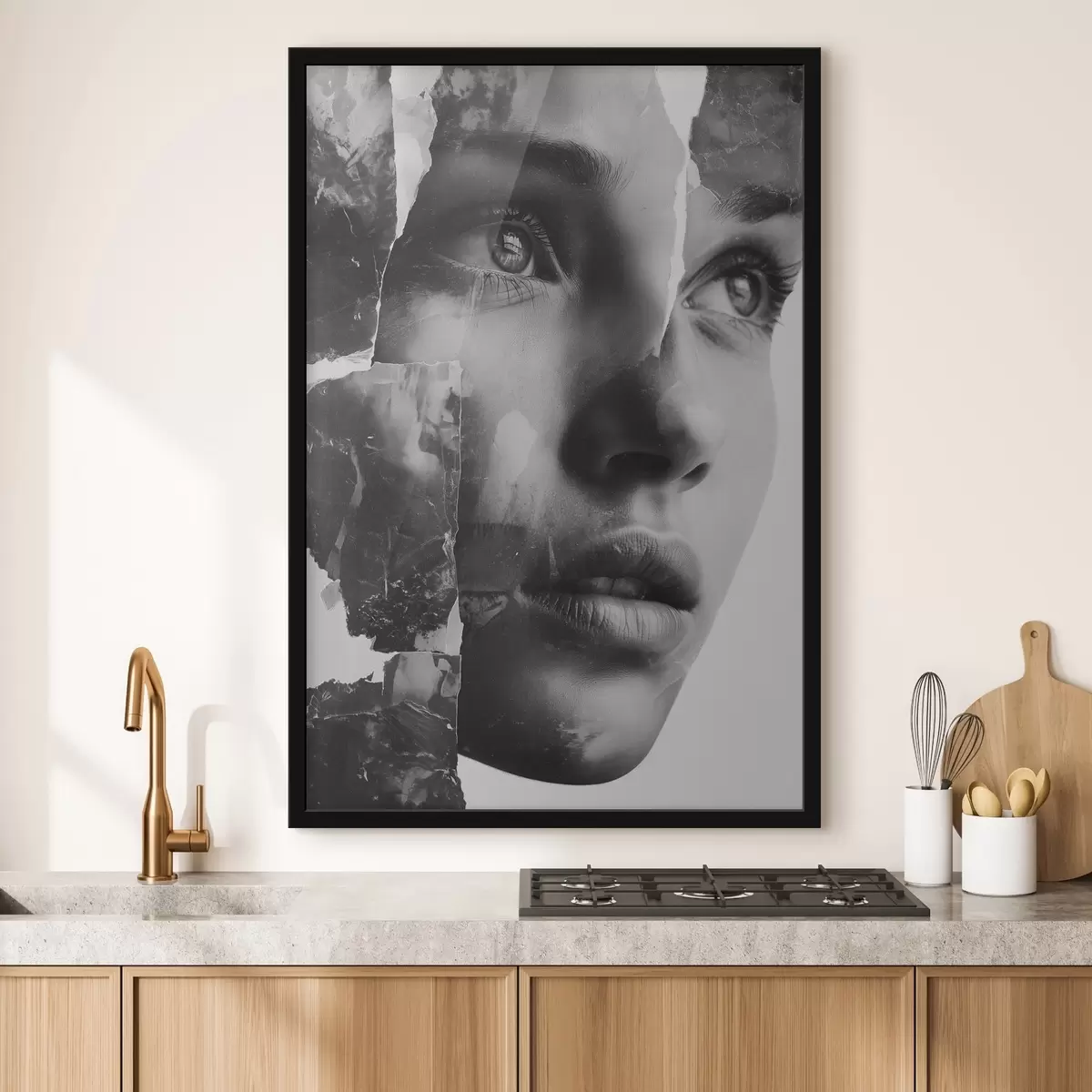 Poster Portret colaj alb-negru cu straturi texturate rupte f45898