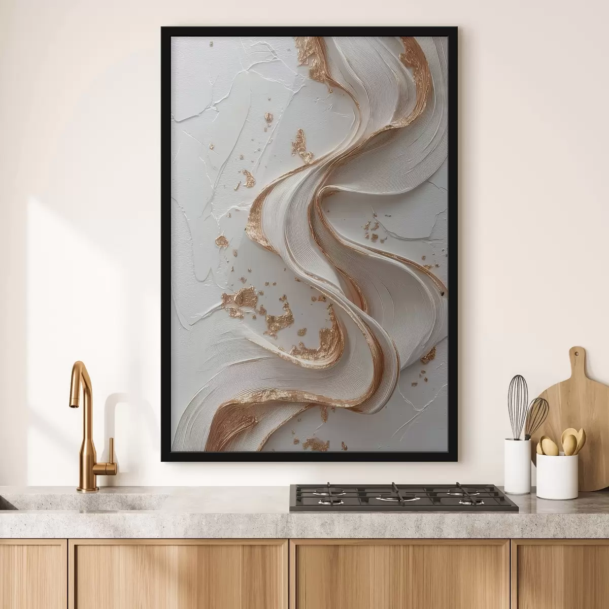 Poster Linii texturate alb-galbene cu accente metalice f45906