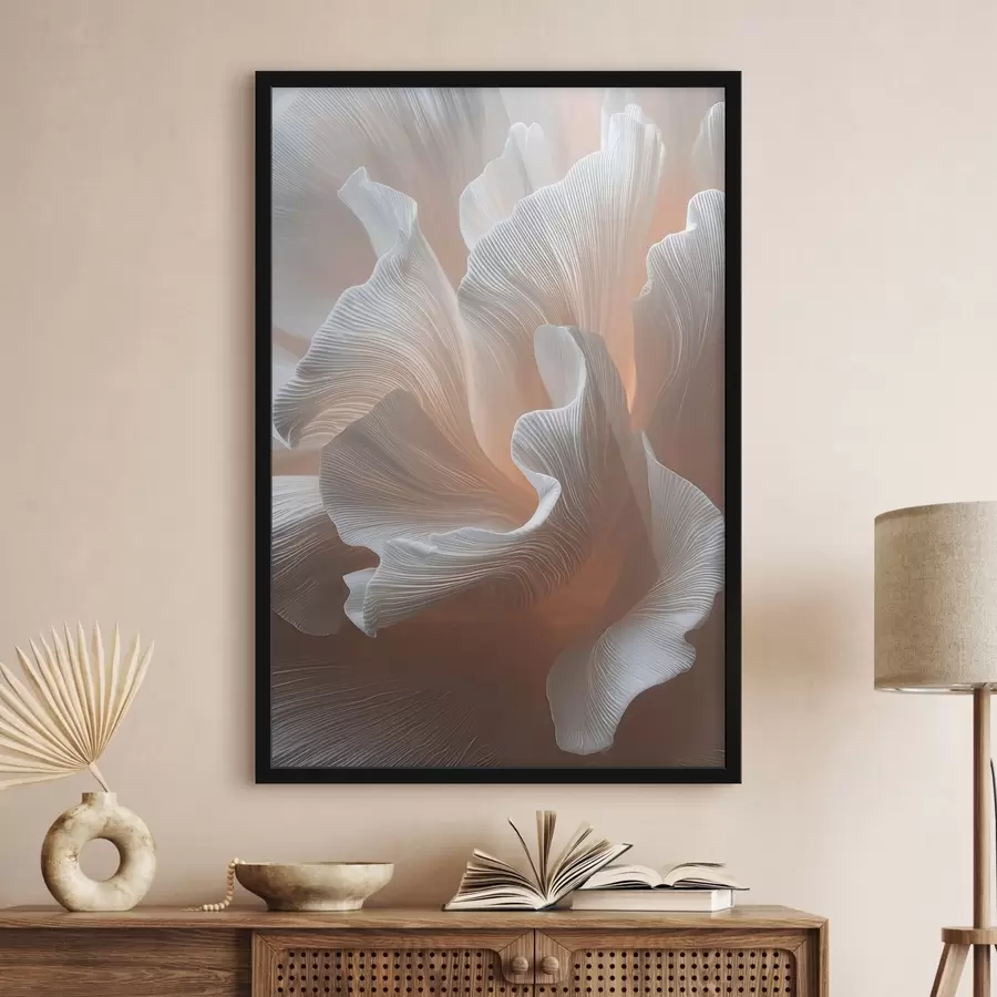 fototapet Petale albe aerisite cu strălucire caldă de piersică f45909