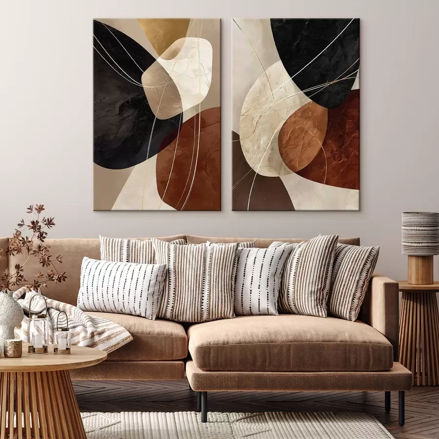 Tablouri Ovale geometrice într-o paletă caldă cu linii galbene m00763